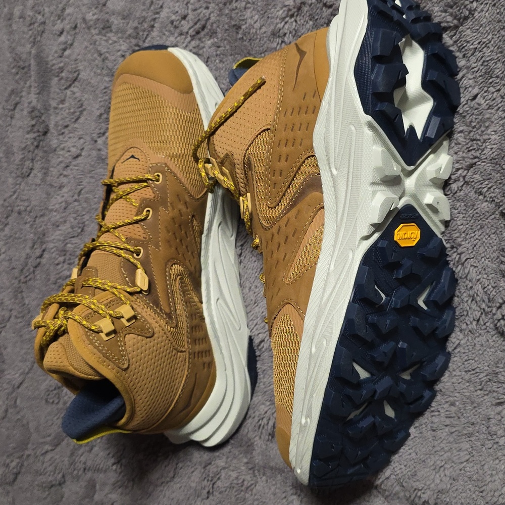 Hoka Tan and Yellow Trail Shoes - Picture 3 of 4